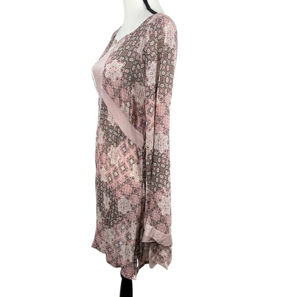 Kookai Mini Dress Size 2 Pink Brown Geometric Floral Long Sleeve Boho Hippie - Picture 5 of 12